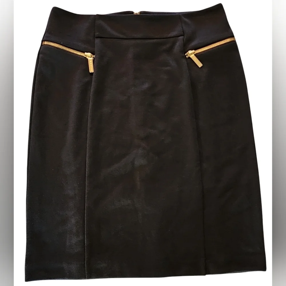 Michael Kors Black Pencil Skirt with Gold Zipper Accents. - Picture 3 of 4